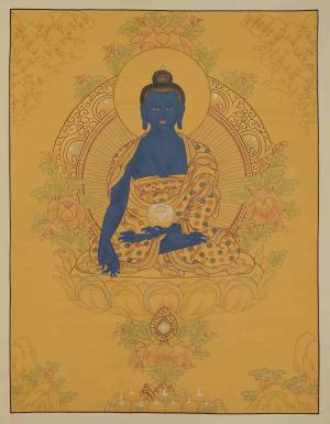Hand-Painted Tibetan Medicine Buddha | Bhaisajyaguru Thangka Painting | Buddhist Artwork